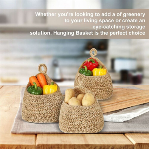 Hanging Fruit Basket forKitchen, Hanging Wall Fruit Vegetable Baskets, Handwoven Decorative Hanging Kitchen Baskets 2