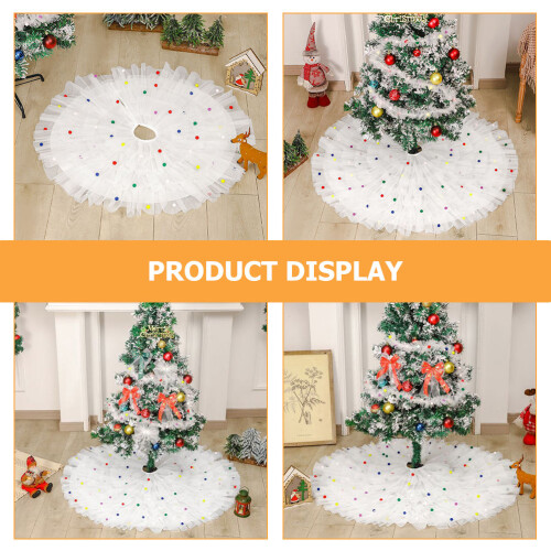Witte Xmas Tree Apron Van Mesh En Bollen Voor En Buiten 2