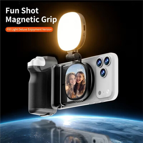 Magnetic Phone Camera Grip + Selfie Light Bundle Kit Wireless Shutter Handle Grip Selfie Stablizer with 1/4 Cold Shoe 1