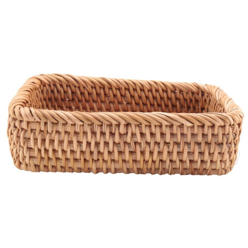 6X Hand-Woven Rectangular Rattan Wicker Basket Fruit Tea Snack Bread Picnic Cosmetic Storage Box S 1