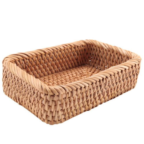 6X Hand-Woven Rectangular Rattan Wicker Basket Fruit Tea Snack Bread Picnic Cosmetic Storage Box S 2