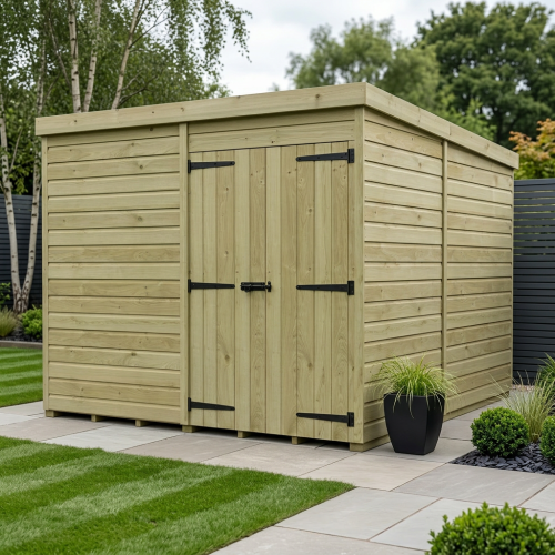 8 x 9 Pent Shed Tanalised (Double Door, No Windows)