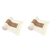 2X Chemin de Table en Macramé 71 Pouces de Long pour la Décoration Intérieure Chemin de Table Boho Chemin de Table de Ferme Crème et Marron avec