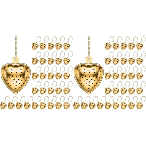 60 Pcs Tea Strainer Stainless Steel Tea Interval Diffuser Heart Shape Mesh Tea Filters with Extended Chain Hook