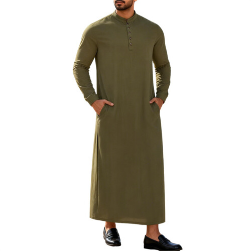 Robe musulmane coupe ample pour hommes, manches-Couleur olive XL