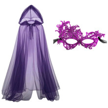 Elegant Cape Cloak With Lace Mask Set Mysterious Role-Purple