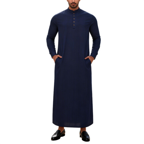 Breathable Polyester Muslims Prayer Robe With-Dark blue M