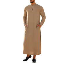 Caftan arabe élégant avec poches fonctionnelles Thobe-Kaki L