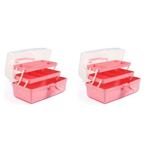 2pcs 12in Three-Layer Multipurpose Storage Box, Folding Tool Box/Art & Crafts Case/Sewing Supplies Organizer