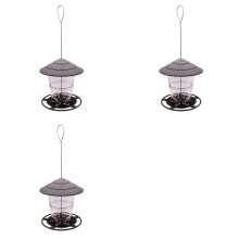 3X Wild Bird Feeder, Outside Squirrel Proof Bird Feeder, Hanging Wild Bird Feeder with Round Shaped Roof Grey