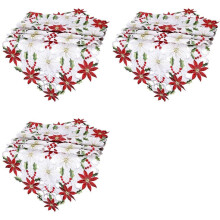 3X Julbordslöpare, Julstjärna Holly Leaf Broderade Bordslinnen för Juldekorationer 15 X 53 Tum