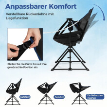 Camping chair with footrest & adjustable backrest & headrest & cup holder fishing chair black