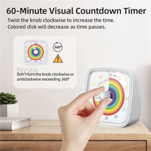 4X 60-Minute Visual Timer with Night Light, Countdown Timer,Pomodoro Timer with Rainbow Pattern for Kids White 1