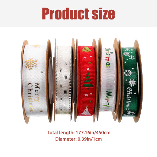 5Rollen Feestdecoratie Lint Kerst Print Glad Polyester 1