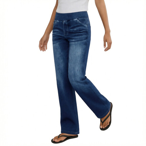 Women's wide-leg jeans,  stretch jeans, elastic-Blue S 1
