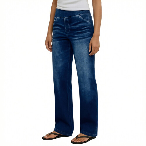 Women's wide-leg jeans,  stretch jeans, elastic-Blue S 2