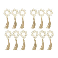 12x Beaded Wood Napkin Rings with Table Setting Wedding Party Décor Accessories Napkin Holder Natural Style