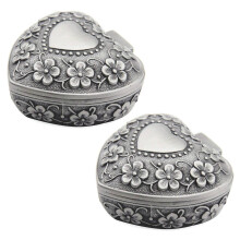 2X Herzform Schmuckschatulle Ring Kleine SchmuckstüCk Speicher Organisator Brust Weihnachten Geschenk, Silber