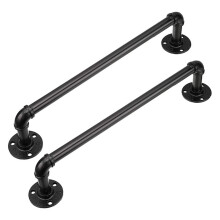 2X Industrie Rohr Handtuch Halter Wand Montage Metall Handtuch Halter Bar Bad HäNger Kleider BüGel ZubehöR Schwarz