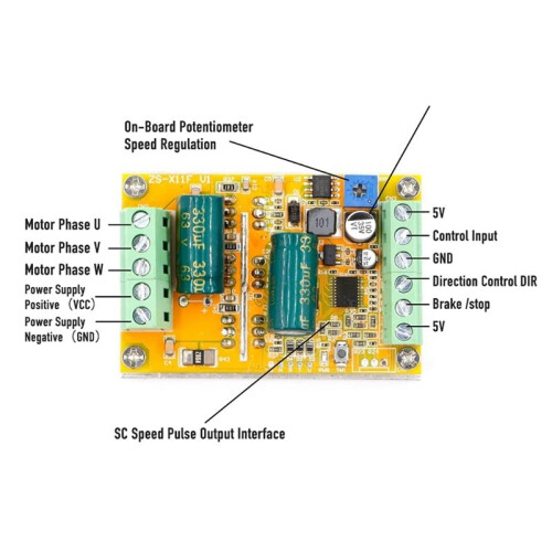 300W BLDC Three-Phase  Brushless Motor Controller DC6.5V-50V No Hall Motor Drive Control Module PWM Signal Input 1