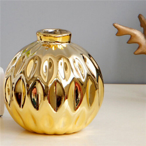5X Ceramic Small Vase Small Flower Embossed Fish Lip Pattern Crafts Home Decorations (Gold) 2