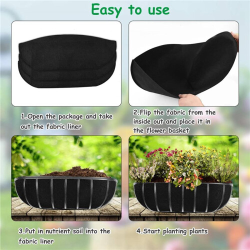 6 STK Planterkorg Foder Tyg Fönster Box Foder Filt Trog Planter Foder Byte Svart Blomkorg Foder 24 Tum 2