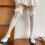 Women's Stripe Fishnet Thigh High Socks With Ruffle Lace-White 10