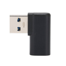USB-C-Adapter mit abgewinkeltem Stecker (links), schnelle Datenübertragung und Ladefunktion für Laptops, Tablets und Wandladegeräte, optimiert die
