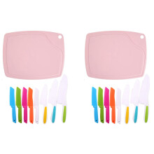 18 Pieces Kids Cooking Set, Plastic Children's Safe Cooking Chef Knives and Cutting Board, Kids Fruit Salad Knives