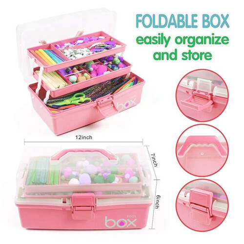 2pcs 12in Three-Layer Multipurpose Storage Box, Folding Tool Box/Art & Crafts Case/Sewing Supplies Organizer 2