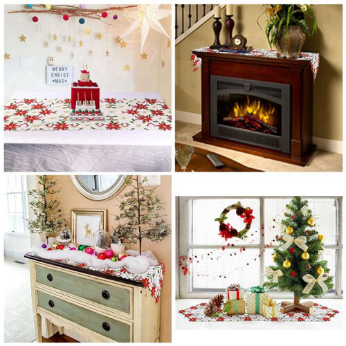 2X Corredor de Mesa de Natal, Toalhas de Mesa Bordadas com Folhas de Azevinho Poinsétia para DecoraçõEs de Natal 15 X 53 Polegadas 2