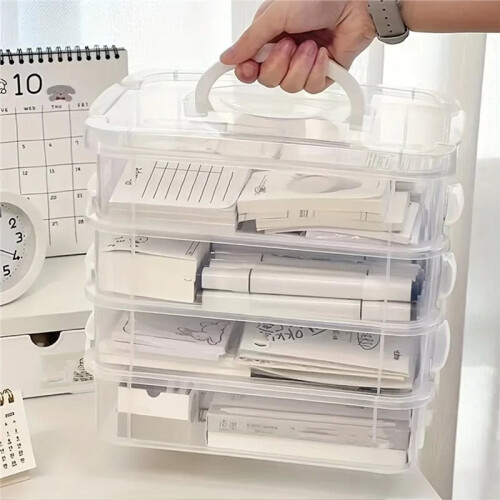 Extra Large 4-Tier Stackable Storage Box with Lid Clear Plastic Organizer Toy Building Block Storage Box 2