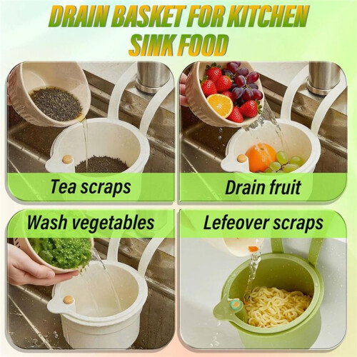 2025 New Faucet Hanging Strainer,Kitchen Sink Drain Strainer,Press Automatic Dumping Kitchen Draining Basket Green 1