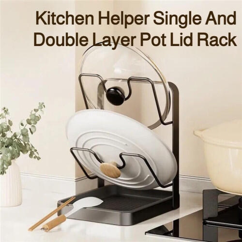 Kitchen Pot Lid Rack with Drainage Tray, Multi-Functional Countertop Cutting Board Storage Rack, Space-Saving Easy B 1