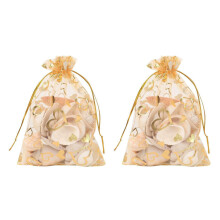 200Pcs 9X12cm Sheer Drawstring Heart Organza Jewelry Pouches Wedding Party Christmas Favor Gift Bags (Gold)