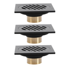 3X,4 Inch Square Shower Drain with Removable Cover Grate, Brass Anti Clogging and Odor Point Floor Drain Assembly