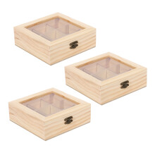 3X Wooden Tea Bag Jewelry Organizer Chest Storage Box 9 Compartments Tea Box Organizer Wood Sugar Packet Container