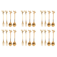 Tableware Gold Leaf Coffee Spoon Fork,24 Pack(12 Spoons 12 Forks) Espresso Spoon and Forks Set,4.7 Inches Tea Spoon Set