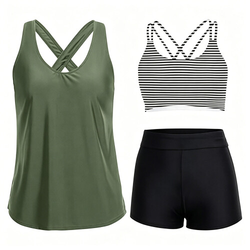 Tenue de tankini extensible Tankini et caleçon avec-Vert XL
