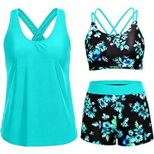 Trend 3-delige badmodeset tankini-top, shorts,-Meer blauw L