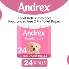 Andrex Toilet Roll Family Soft Fragrance-Free 2 Ply Toilet Paper, 24 Rolls