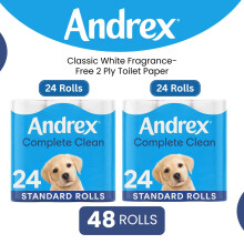 Andrex Toilet Rolls x48 Classic Clean Fragrance-Free 2 Ply Toilet Paper