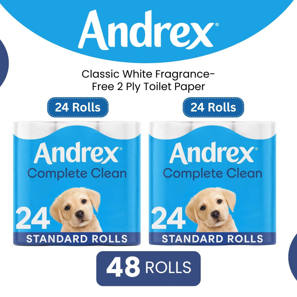 Andrex Toilet Rolls X48 Classic Clean Fragrance-Free 2 Ply Toilet Paper