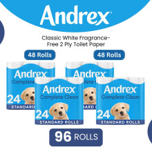 Andrex Toilet Rolls x96 Classic Clean Fragrance-Free 2 Ply Toilet Paper