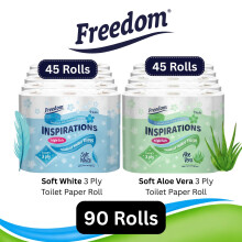 Freedom White 3-Ply Toilet Paper 45 Rolls + Aloe Vera 45 Rolls