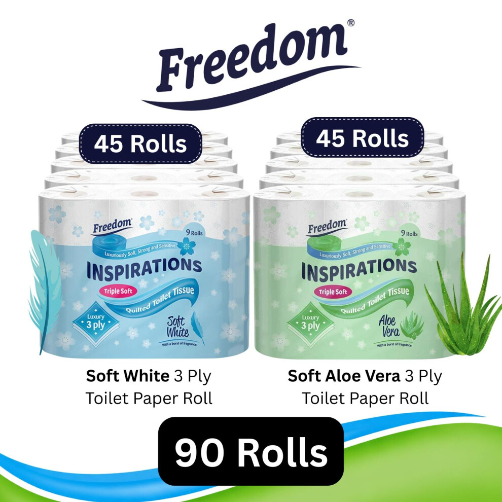 Freedom White And Aloe Vera Toilet Paper 90 Rolls - White - Image 3