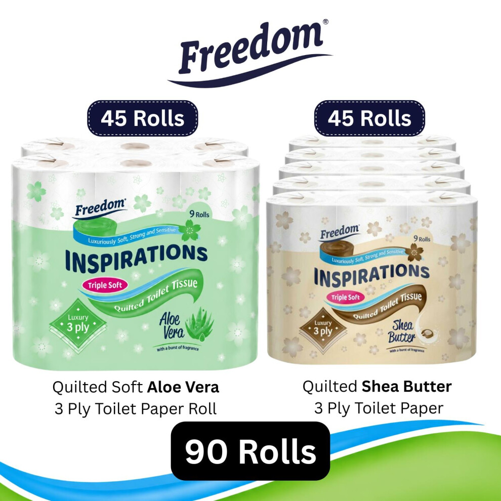 Freedom White Aloe Vera 3-Ply Toilet Paper 45 Rolls + Shea Butter 45 Rolls In - Image 3