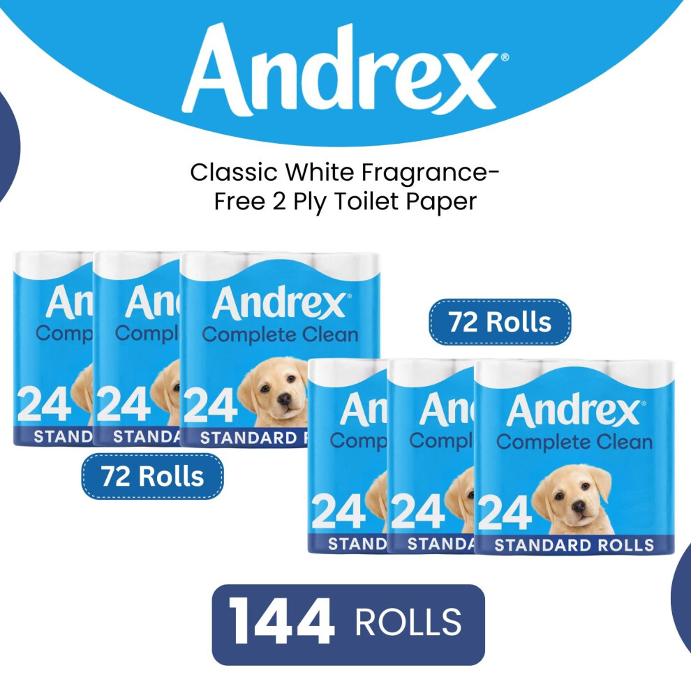 Andrex Classic Clean Fragrance Free Toilet Paper 144 Rolls - White - Image 4