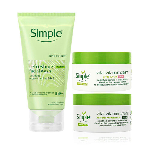 Simple Simple Face Wash + Day Cream + Night Cream Set
