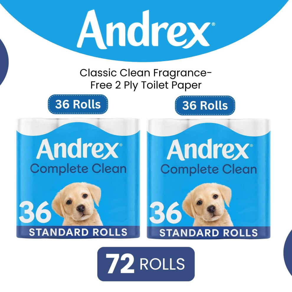 Andrex Unisex White Toilet Rolls X72 Classic Clean Fragrance-Free Ply Toilet Paper In Size 2 - Image 2